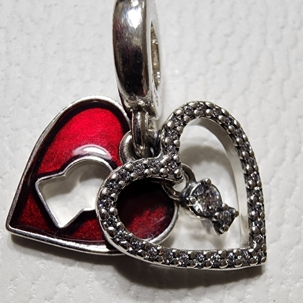 Pandora Red Heart & Keyhole Double Dangle Charm - Picture 6 of 10